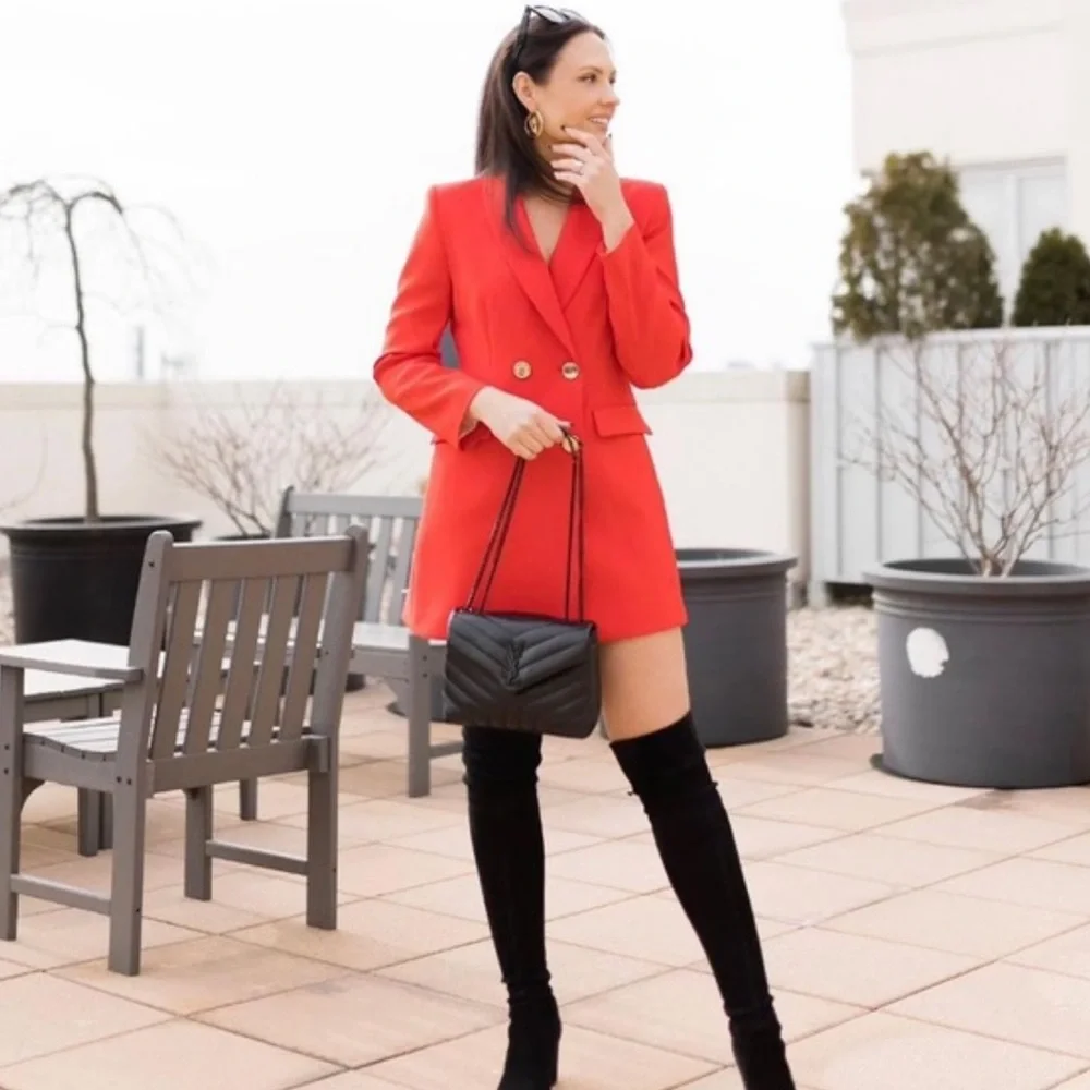 Zara Double Breasted Long Blazer Red Bloggers Favorite - Picture 2 of 15